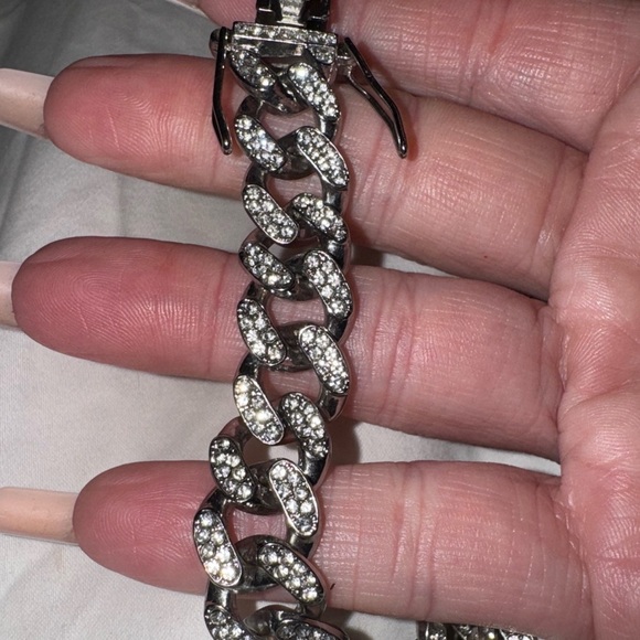 - CUBAN LINK ICED OUT SILVERTONE & ROSE GOLD DOG COLLARS XS 11” - Picture 7 of 14